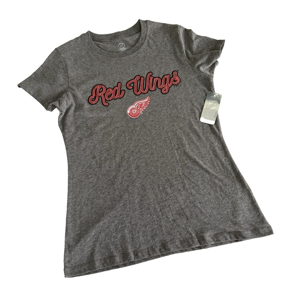 NHL Women's M 8/10 Detroit Red Wings T-Shirt Gray Short Sleeve Fitted Hockey NWT